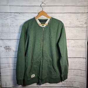 Tommy Hilfiger Green Zip Up Sweatshirt XL Mens Classic Logo Minimalist